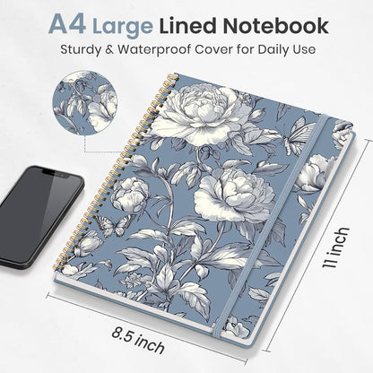 Taja Large Spiral Lined Journal for Women, 8.5" x 11" Notebooks for Work Collge Ruled, A4 Aesthetic Cute Journaling Notebooks for Writing, Plastic Cover, Celestial