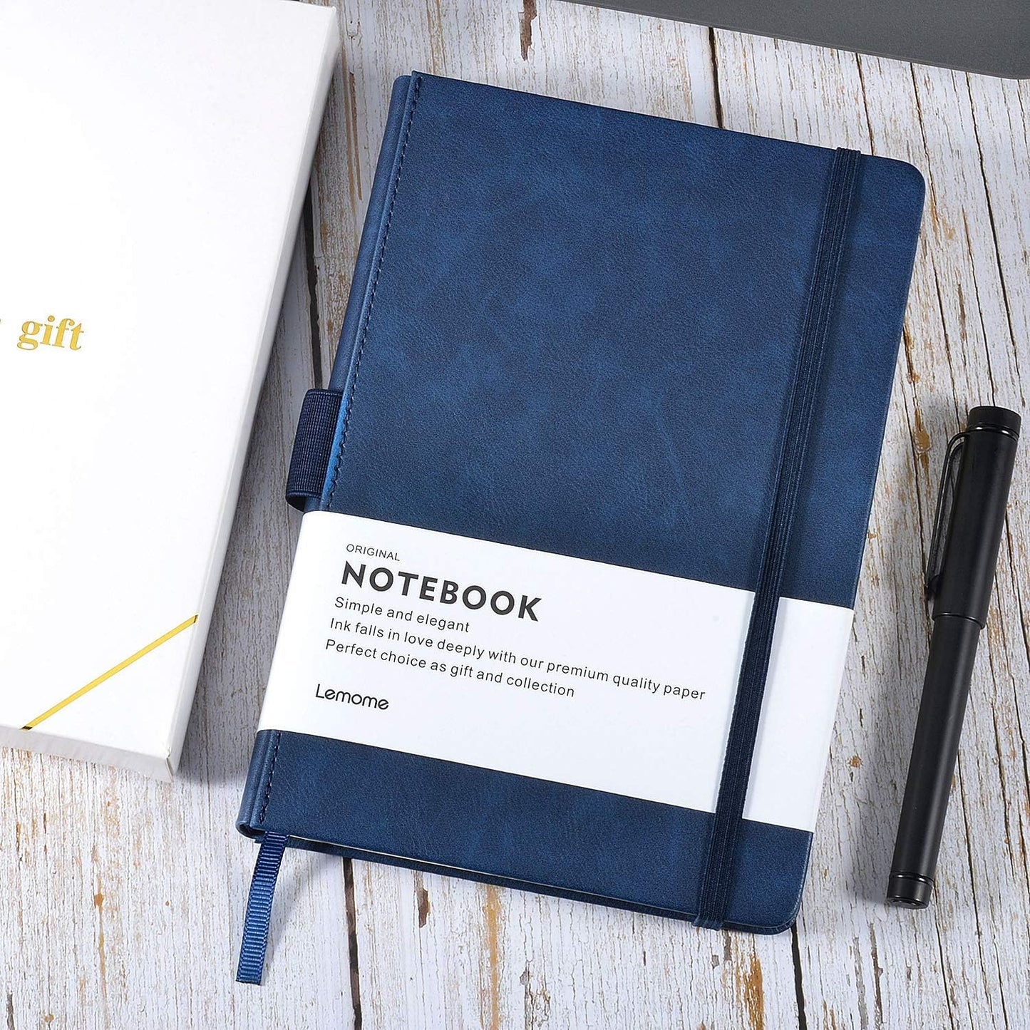 Lemome Thick Classic Notebook with Pen Loop A5 College Ruled Hardcover Writing Notebook with Pocket + Page Dividers Gifts, Banded, Large, 180 Pages, 8.4 x 5.7 in