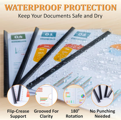 5 Pack Report Covers with Sliding Bar - Clear Plastic Presentation Folders for A4 & Letter Size Paper, 70 Sheet Capacity File Document Binder for School, Office, Resume & Business Use