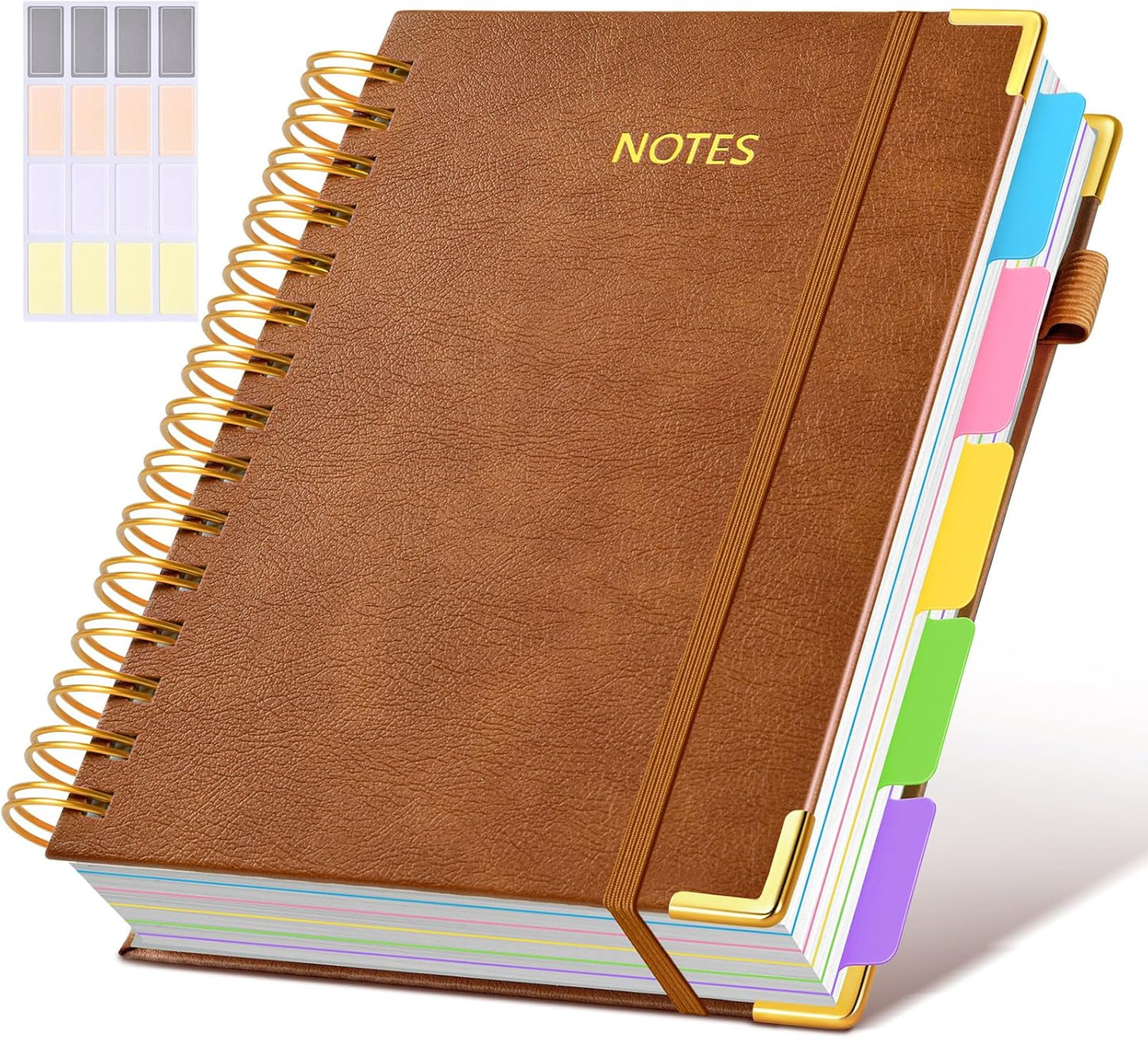 Hardcover Spiral Notebook Journal with Removable Dividers Tabs, 300 Pages Leather 5 Subject Notebook College Ruled, 8"x10" Large B5 Notebooks for Work School Note taking, Lined Journal for Women, Pink