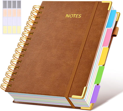 Hardcover Spiral Notebook Journal with Removable Dividers Tabs, 300 Pages Leather 5 Subject Notebook College Ruled, 8"x10" Large B5 Notebooks for Work School Note taking, Lined Journal for Women, Pink