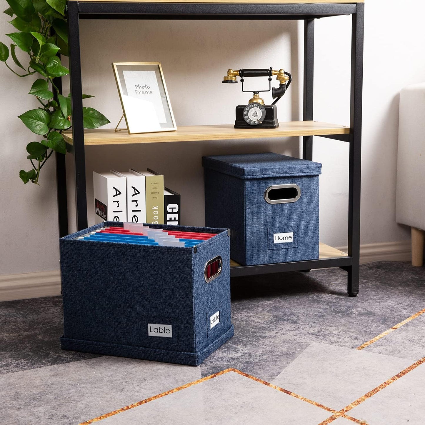 PRANDOM File Organizer Box - Collapsible Decorative Linen Filing Storage with Lids for Letter Size - Grey (14x9.3x10.8 inch)