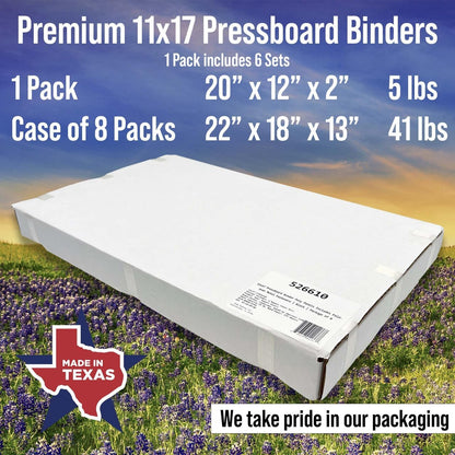 11x17 Report Cover Pressboard Binder Poly Panels Includes Fold-Over Metal Fasteners Blue Package of 6