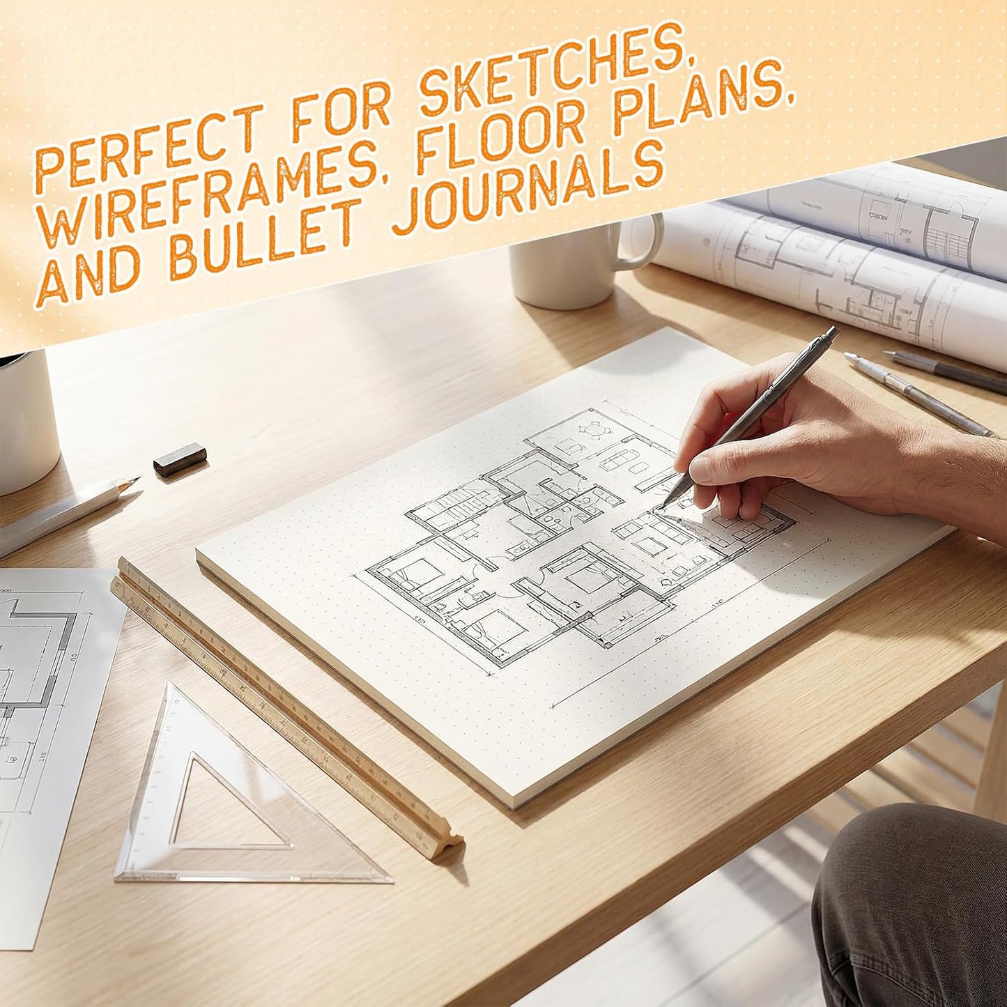 Eaasty 4 Pack Dot Grid Notepads 11 x 17 Inch Large Dotted Memo Pads with Thick Paper for Sketching Journaling Planning