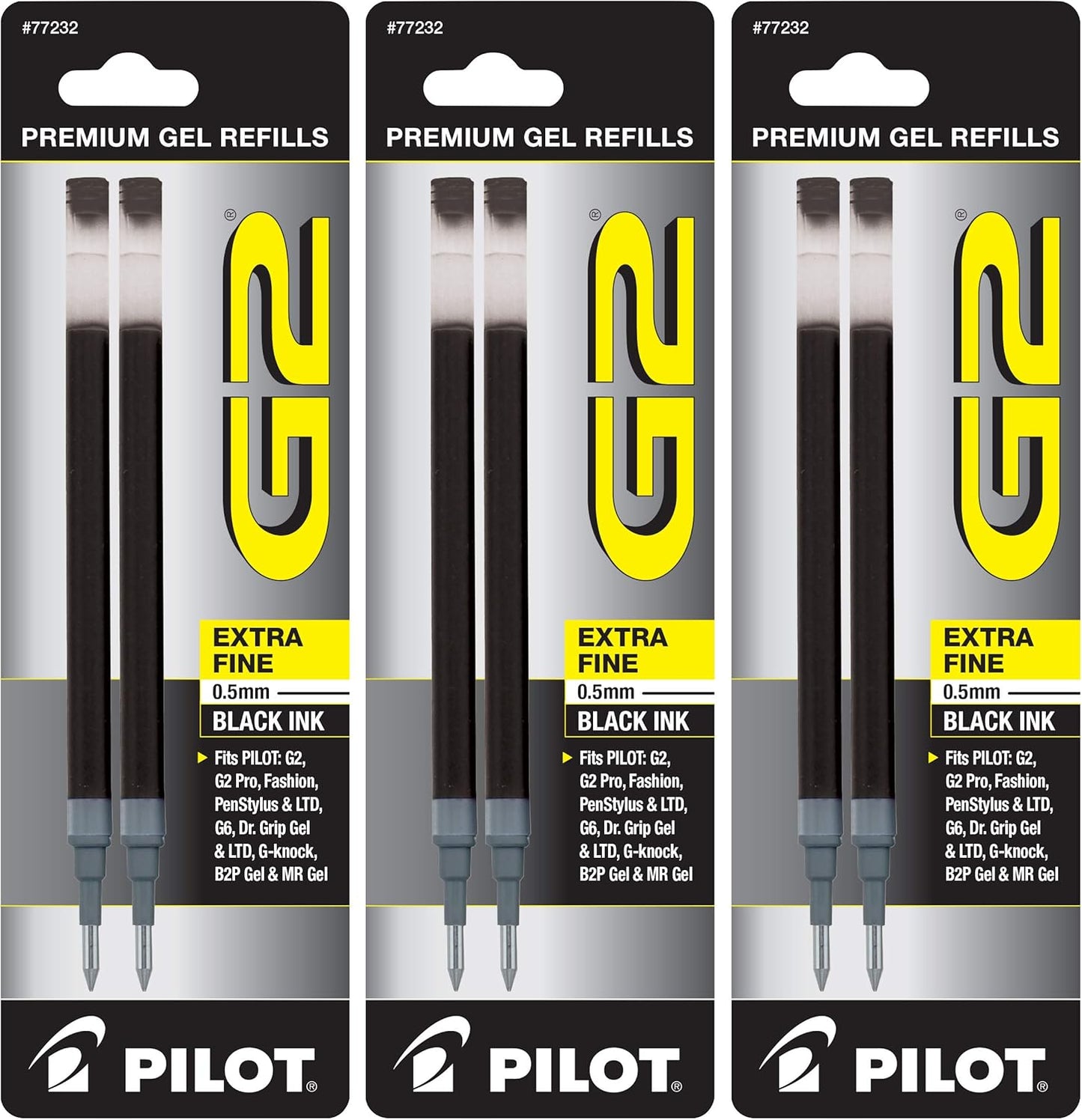 Pilot, G2 Gel Ink Refills, Fine Point 0.7 mm, Black, Pack of 6