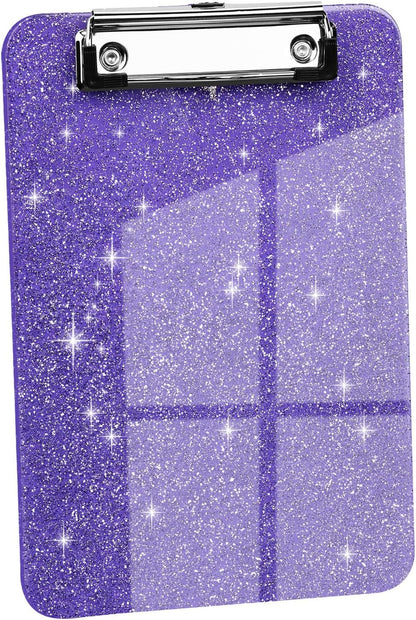 SFLHHDM 1 Pcs Clear Glitter Clipboards, Plastic Clipboard with Pen Holder, Size 8.85 x 12.4 in Shiny Clipboards with Low Profile Clip, Cute Hanging Clipboard for Office School Sparkly Clip Board-Pink