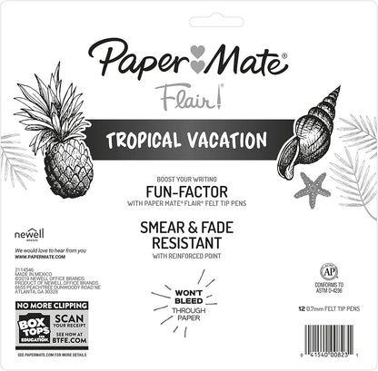 Paper Mate Flair Felt Tip Pens, Medium Point (0.7mm), Special Edition Retro Accents, 12 Count - Fun Office Supplies