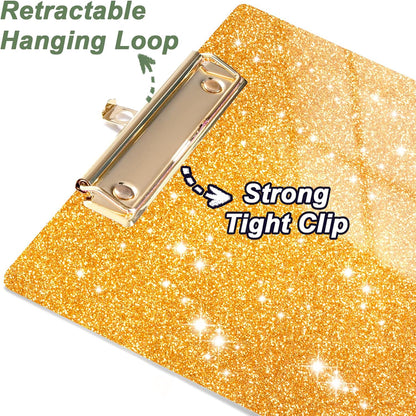 Rimilak Acrylic Glitter Clipboards, Sparkly Board with Low Profile Gold Clip, Designed for Classroom School and Office Use, A4 Letter Size 9 x 12.5 in, Pink