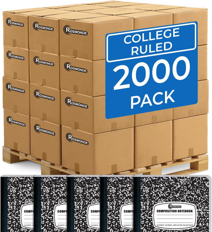 Rosmonde 50 Pack Bulk Composition Notebooks, College Ruled Notebook, 200 Pages (100 Sheets), 9-3/4 x 7-1/2", Hard Cover, Black Marble Composition Journal Book, Bulk Notebooks for School & College
