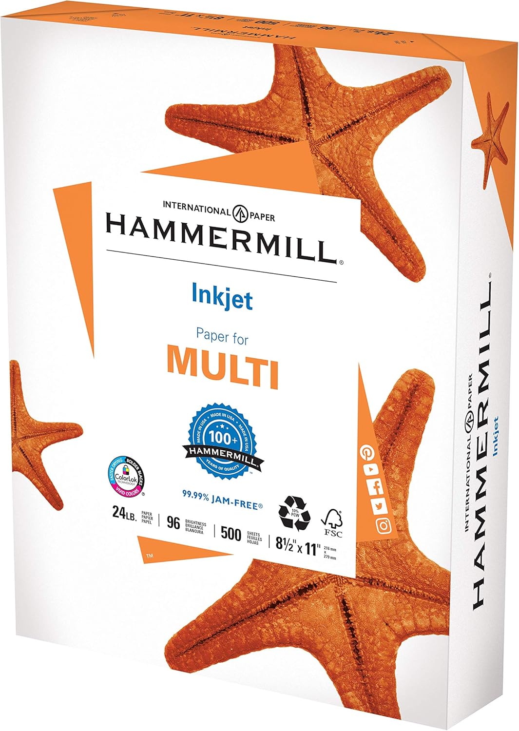 Hammermill Printer Paper, Premium Inkjet & Laser Paper 24 Lb, 8.5 x 11-5 Ream (2,500 Sheets) - 97 Bright, Made in the USA, 166140C