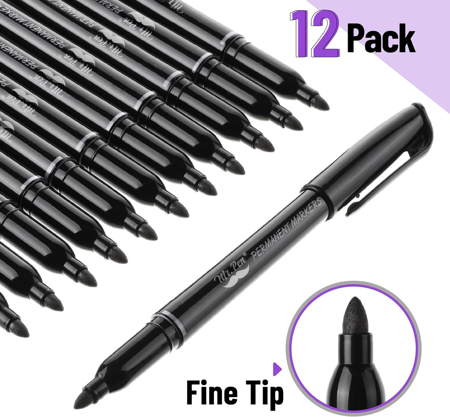 Mr. Pen- Permanent Markers, 12 Pack, Black, Fine Tip, Black Markers, Fine Tip Markers