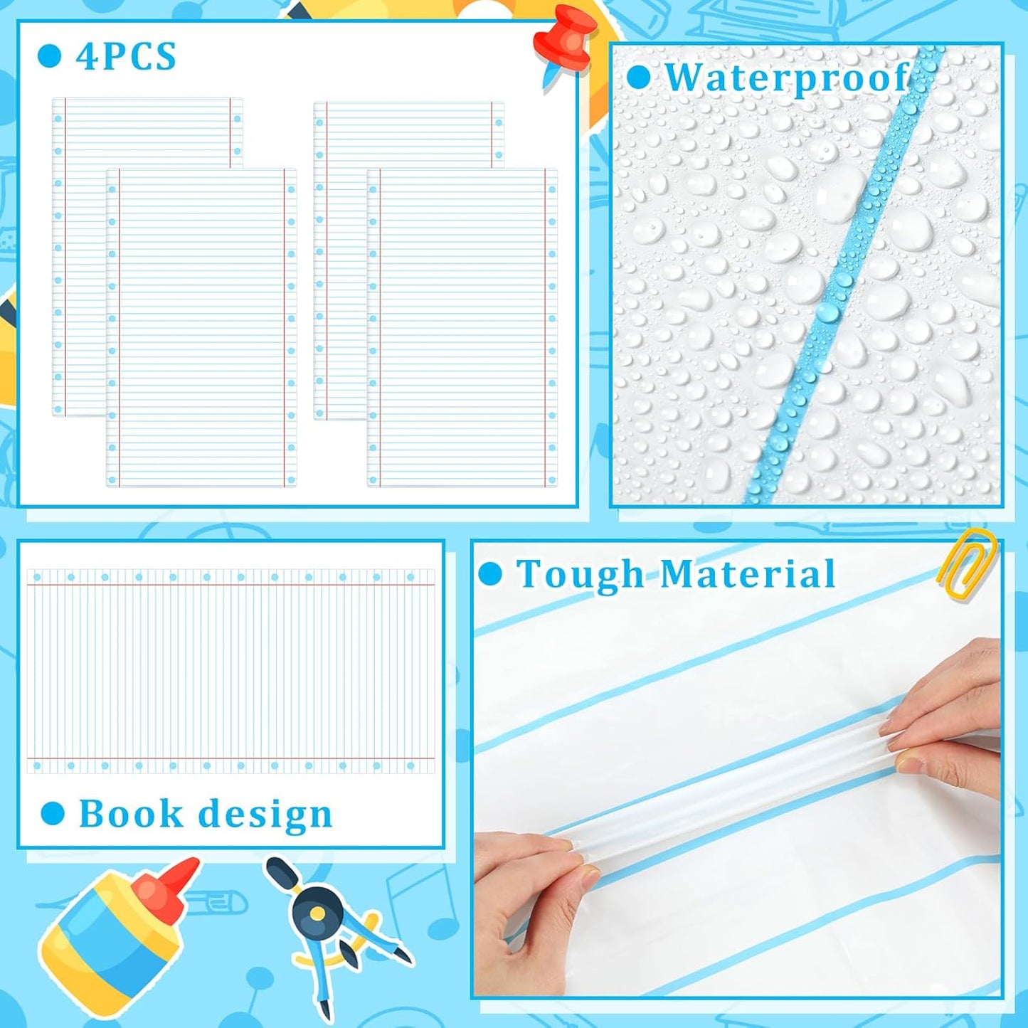 Oudain 4 Pcs Preschool Kindergarten Back to School Party Tablecloth First Day to School 54 x 108 Inch Large Disposable Rectangle Notebook Tablecloth Cover for Party Supplies Table Decorations