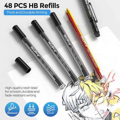 Nicpro 3 PCS 1.3 mm Orange Mechanical Pencils Set with 66 Lead Refill, 3 Eraser - Weatherproof Metal Barrel, Heavy Duty Carpenter Pencil MP2000 for Outdoor Marking Drafting Drawing Woodworking