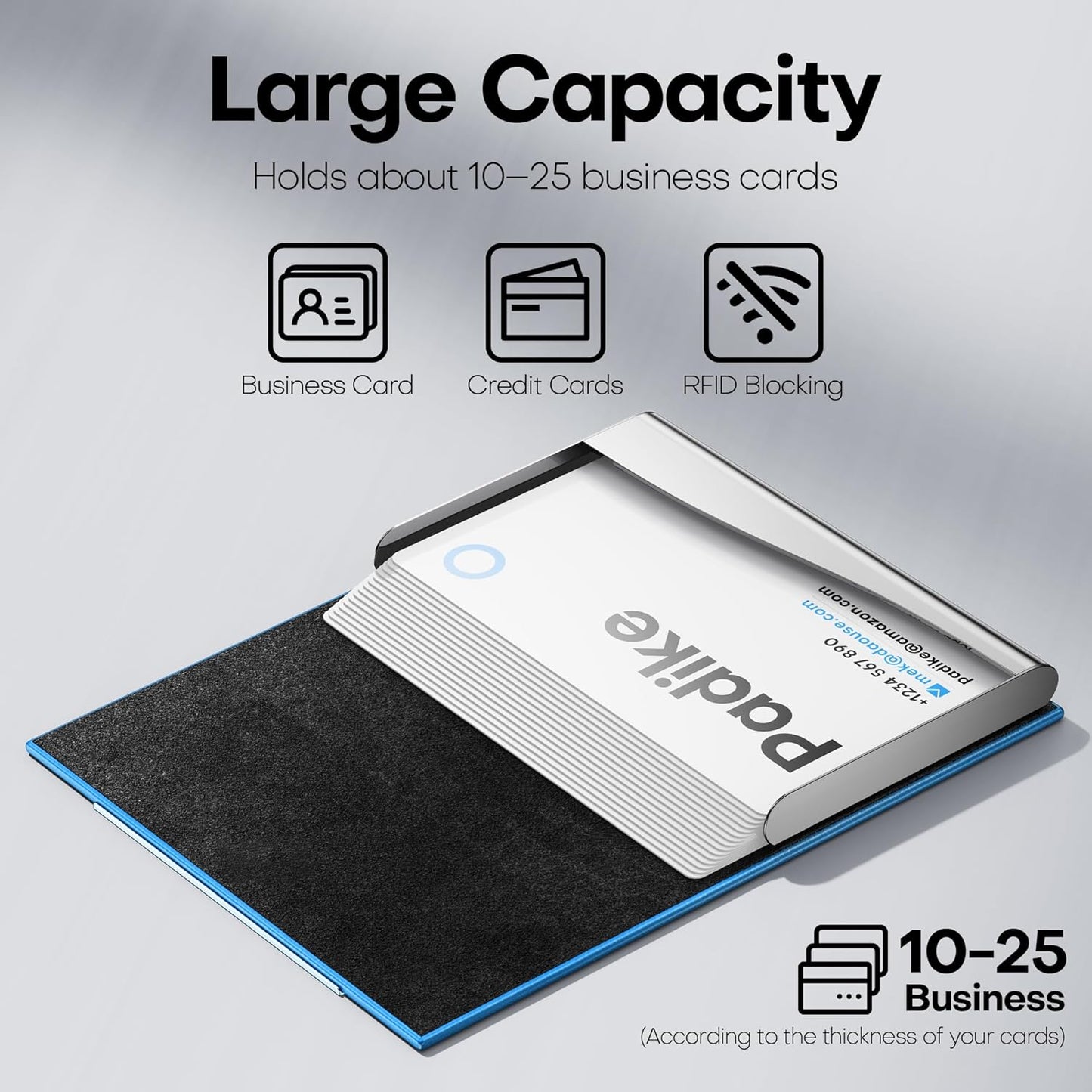 Padike Business Card Holder/ Case Professional PU Leather & Stainless Steel Multi Wallet Credit Card ID Case/Holder for Men & Women. (Black)