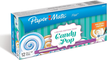 Paper Mate Flair Felt Tip Pens, Medium Point (0.7mm), Limited Edition Candy Pop Pack, 6 Count