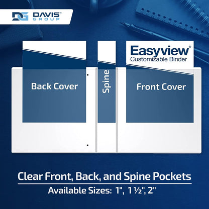 Easyview Premium 3-Ring Binders with Clear-View Covers and Round Rings, Binders for School or Office, 1 Inch, Pack of 6, Navy Blue