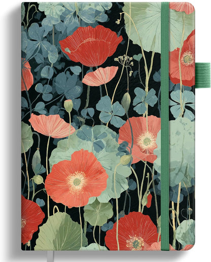 Taja Pretty Lined Journal for Women, Aesthetic Cute Hardcover Leather Journal for Writing, A5 College Ruled Notebook for Work & Note Taking, Perfect for Office School Home, 160 Pages, Meadow Flowers