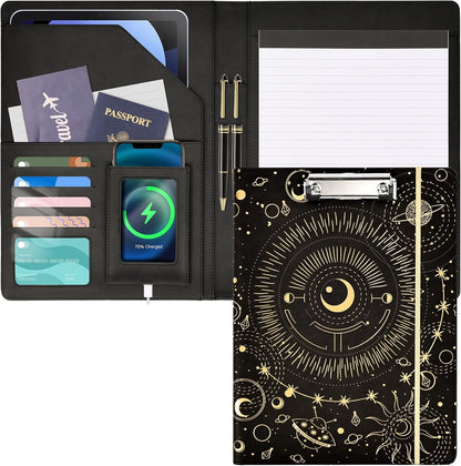 Clipboard Folio Folder Portfolio with Notepad-Pocket Business Card Holder Brown Faux PU Leather Portfolio