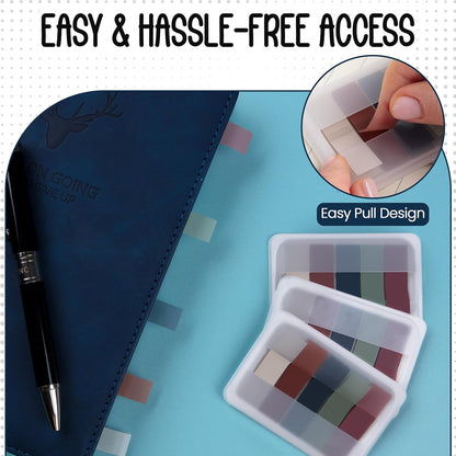 Essex Wares - 300 Pieces - Transparent Sticky Notes Tabs with Case - 5 Light Pastel Colors - 3 Cases - 1.8" x 0.4" - 60 Pieces - Pop Up Index Tabs - Book Flags for Annotating - Book Sticky Tabs