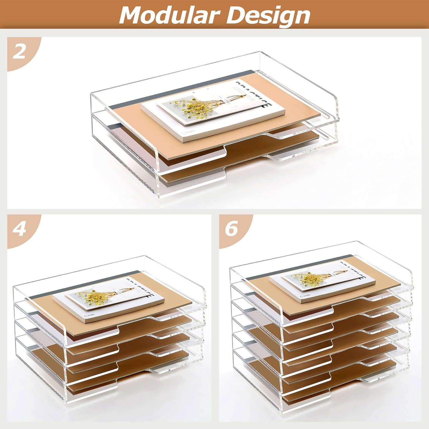 2 Pack- Stackable Paper Letter Tray, A4 File Tray Desk Organizer, Acrylic Desk Organizers and Accessories Sorter, Clear Workspace Office Supplies Organizers, 12.4inx8.86inx3.46in