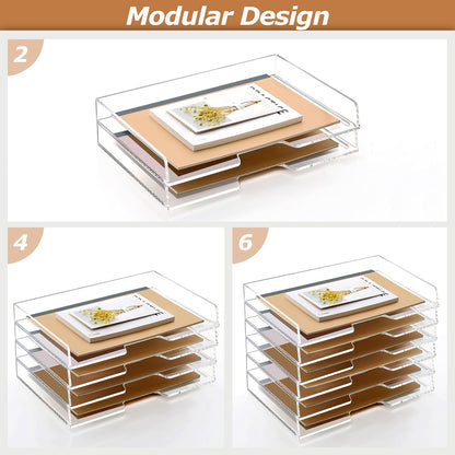 2 Pack- Stackable Paper Letter Tray, A4 File Tray Desk Organizer, Acrylic Desk Organizers and Accessories Sorter, Clear Workspace Office Supplies Organizers, 12.4inx8.86inx3.46in