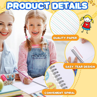 Henoyso 8 Pcs 100 Pages Spiral Primary Composition Notebook K-2 Bulk Primary Journal Drawing Handwriting Practice for Kids 4-6 Kindergarten Preschool Home School 1st 2nd Grade Student (Fresh Color)