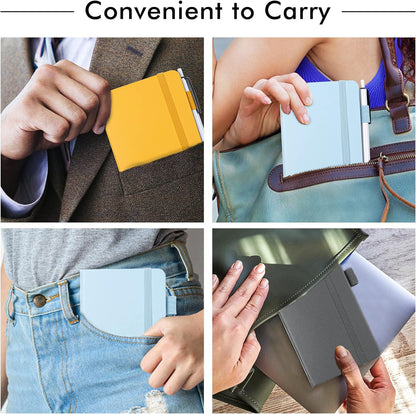 feela 3 Pack Pocket Notebook Journals with 3 Black Pens, A6 Mini Cute Small Journal Notebook Bulk Hardcover College Ruled Notepad with Pen Holder for Office School Supplies, 3.5”x 5.5”, Gray