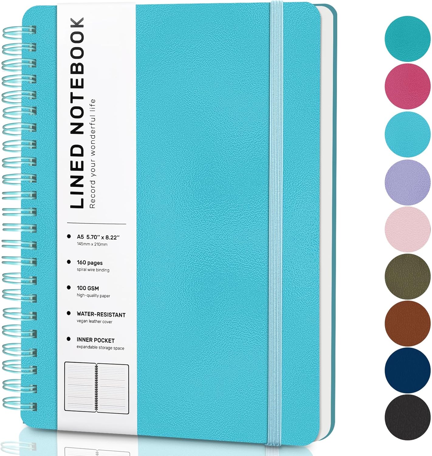 ABERLLS Lined Spiral Journal Notebook with 160 Pages, 8×5.7in, A5 Spiral Notebook, Journaling Notebooks for Work, School, Women, Men, College Ruled Spiral Notebook, Hardcover Leather Journals, Blue