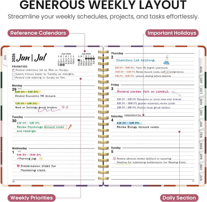 Planner 2026-2027, Academic Year Monthly and Weekly Calendar Planner, Jul 2026 - Jun 2027, Hardcover Teacher Student Planning Agenda book with Tabs, Perfect for School Office Supplies, 6.3" x 8.5" - Wildflowers