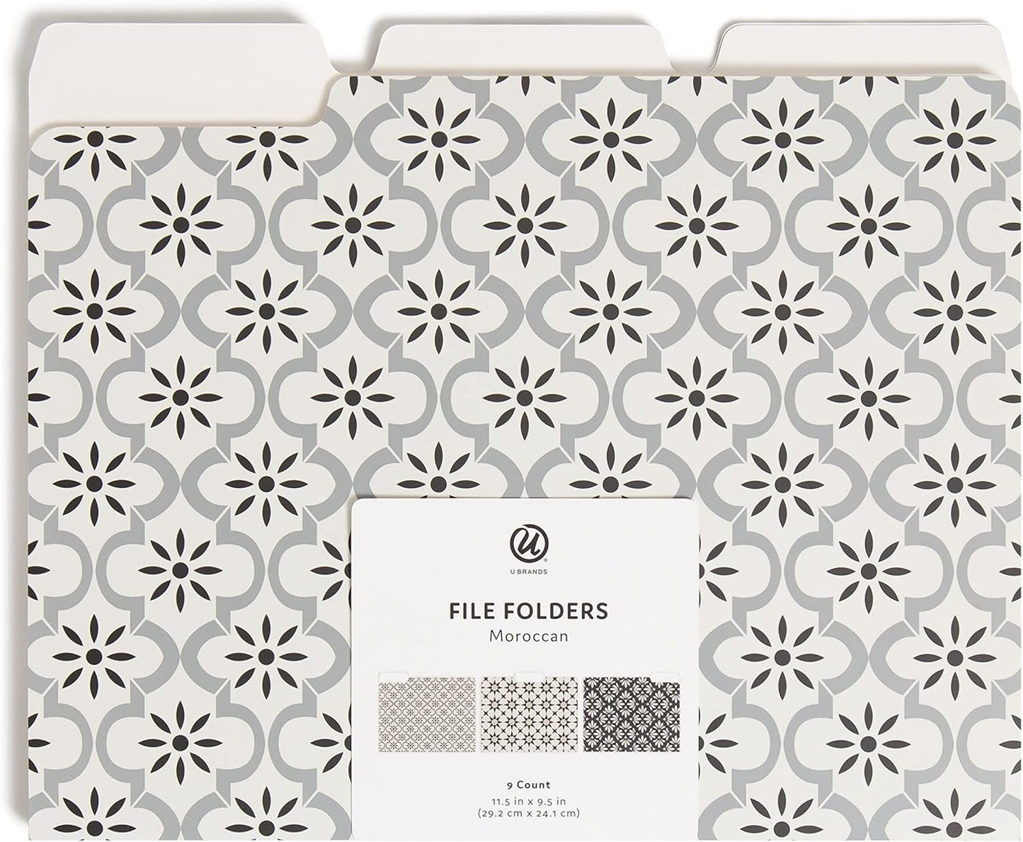 U Brands Fashion File Folders, 9 Count, 1/3-Cut Tabs in Assorted Positions, Letter Size, Office Supplies (Moroccan)