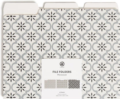U Brands Fashion File Folders, 9 Count, 1/3-Cut Tabs in Assorted Positions, Letter Size, Office Supplies (Moroccan)