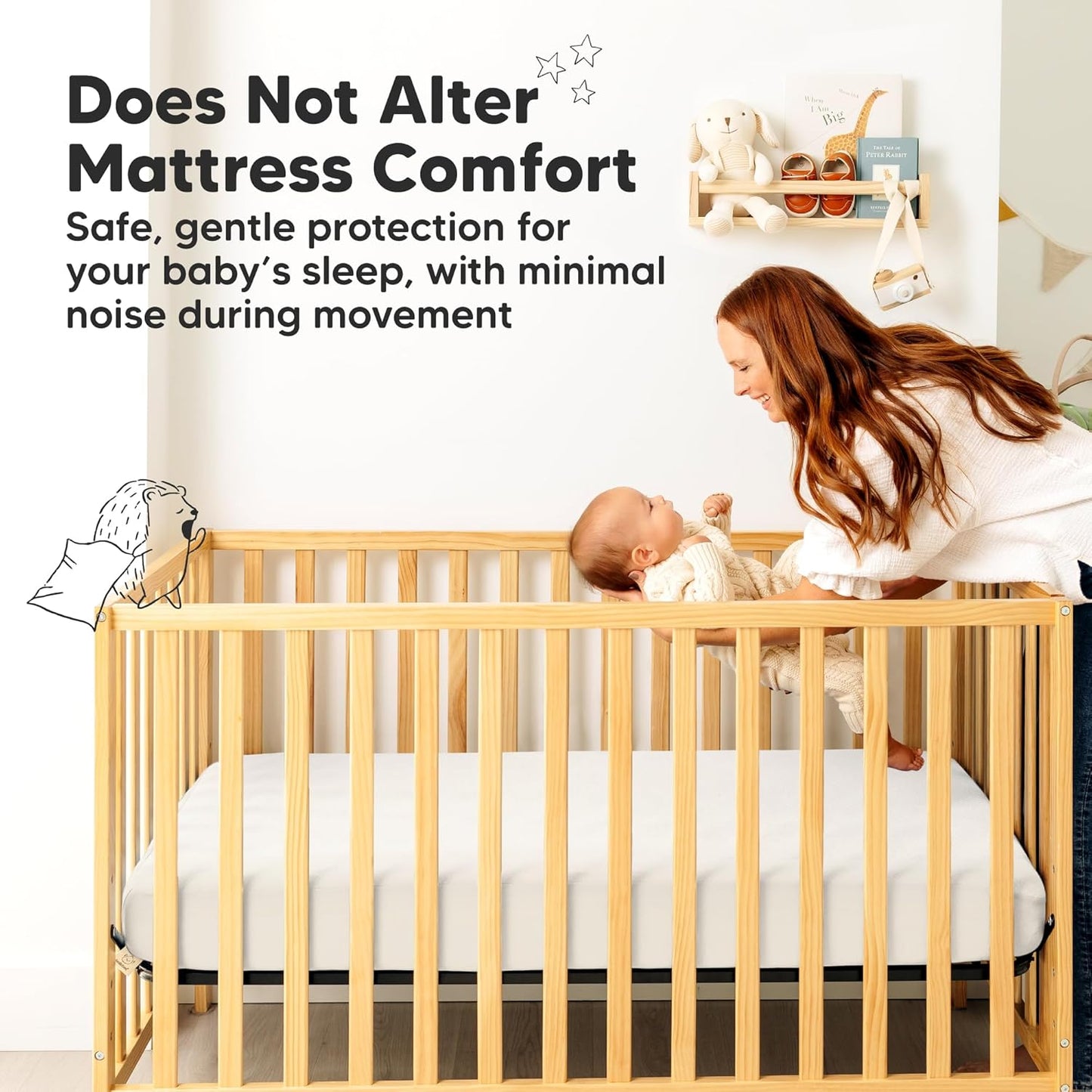 2-Pack Waterproof Crib Mattress Protector Cover Fitted - Quiet Baby Crib Mattress Pad Sheets, 52" x 28" Soft Quilted Cotton Baby Sheet, Machine Washable, Easy Fit, Durable (Soft White/Mavy)