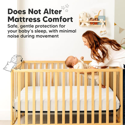 2-Pack Waterproof Crib Mattress Protector Cover Fitted - Quiet Baby Crib Mattress Pad Sheets, 52" x 28" Soft Quilted Cotton Baby Sheet, Machine Washable, Easy Fit, Durable (Soft White/Mavy)