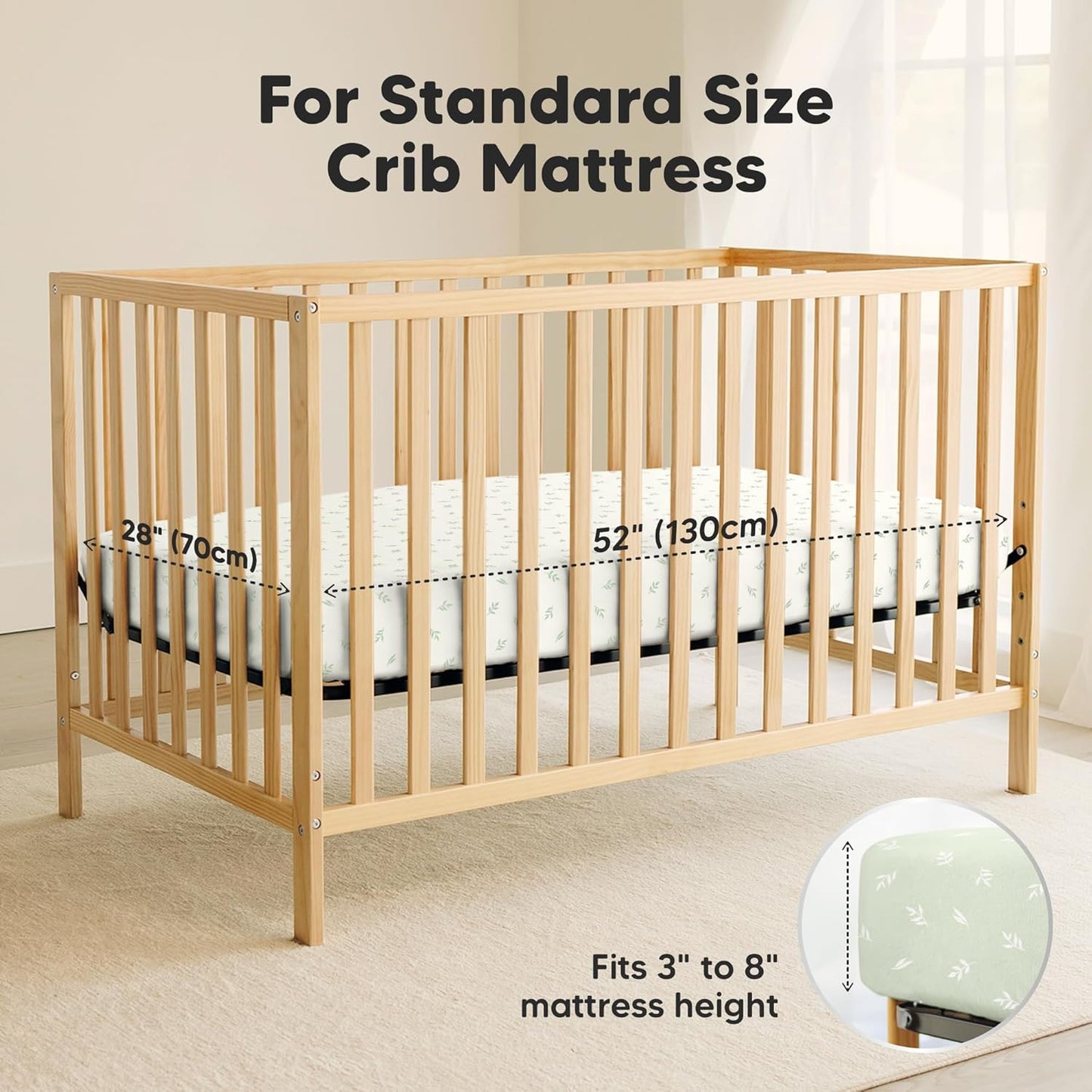 2-Pack Waterproof Crib Sheets for Boys, Girls - 52x28 Fitted Organic Cotton Baby Crib Sheets, Toddler Mattress Protector Cover, Washable, Soft & Durable Baby Bedding Essentials(Pine Grove)