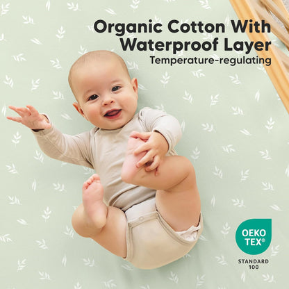 2-Pack Waterproof Crib Sheets for Boys, Girls - 52x28 Fitted Organic Cotton Baby Crib Sheets, Toddler Mattress Protector Cover, Washable, Soft & Durable Baby Bedding Essentials(Pine Grove)