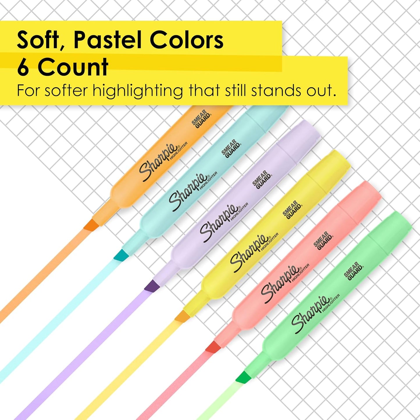 Sharpie® Tank-Style Highlighters, Chisel Tip, Mild Pastel Barrels, Mild Pastel Inks, Pack Of 6 Highlighters
