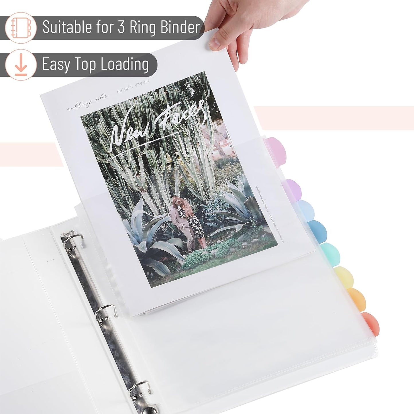 Mr. Pen- Clear Sheet Protectors with Tabs, 8.5x11 Inches, 8 Tabs, 2 Sets, Durable Clear Plastic Dividers for 3 Ring Binders, Insertable Index Page Divider with Multicolor Tabs