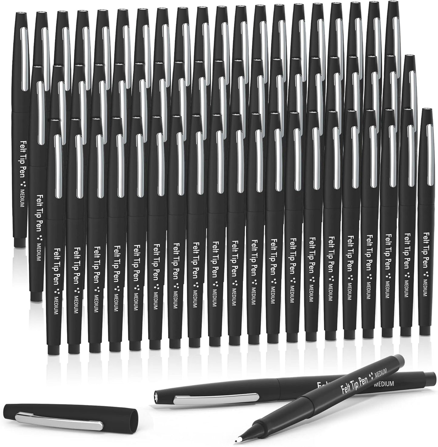 Lelix Felt Tip Pens, 15 Black Pack, 0.7mm Medium Point, Felt Tip Markers Pens for Journaling, Writing, Note Taking, Planner, Perfect for School Office and Art Supplies