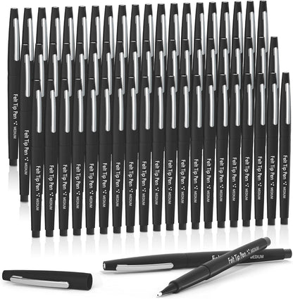 Lelix Felt Tip Pens, 15 Black Pack, 0.7mm Medium Point, Felt Tip Markers Pens for Journaling, Writing, Note Taking, Planner, Perfect for School Office and Art Supplies