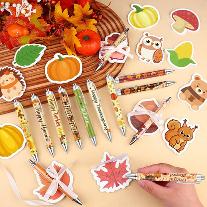 28 Sets Easter Sticky Notes Pads and Pens Set Corn Pumpkin Maple Leaf Acorn Shaped Notepads Harvest Memo Pads Self-Stick Notes Pads for School Office Supplies Fall Party Classroom Gifts