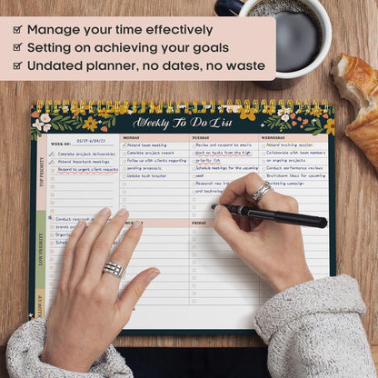 Taja Weekly To Do List Notepad with 52 Undated Sheets（8.5"×11"）- Weekly Desk Planner for Women & Man, Work and Home -1 Pack Violet Dream