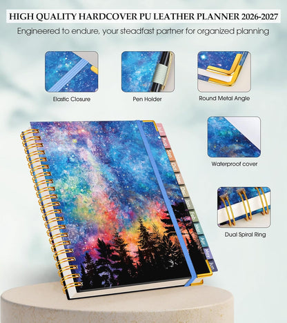 2026 Planner, Weekly and Monthly Calendar Planner from January 2026 - December 2026, 8.5" x 11" Hardcover Leather Hourly Appointment Book with Tabs, Spiral Daily Planners for School Work Home, Green