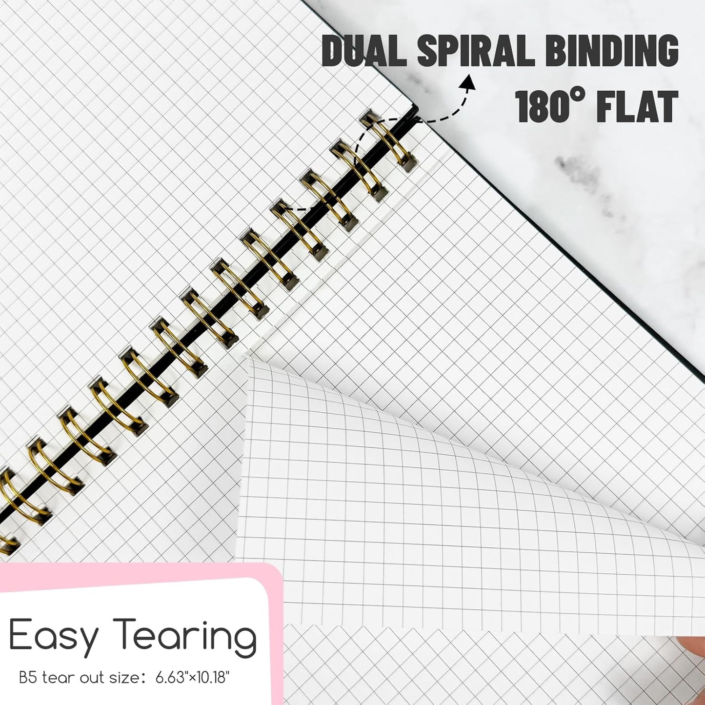 Lined Spiral Notebook B5 Black Journal 7.48'' X 10.18''-4 Pack 7mm College Ruled Hardcover Notebooks 160 Pages 100GSM Thick Paper for Note Taking School Office Supplies