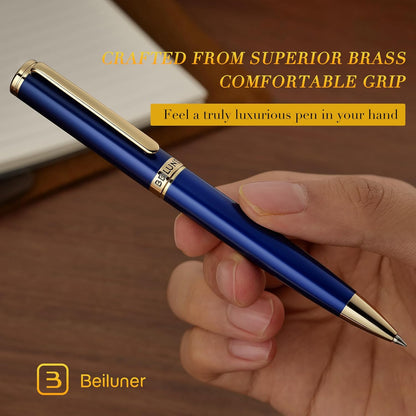 BEILUNER Luxury Gel Pen with 24K Gold Finish, Black Piano Lacquer, Luxury Grade Craftsmanship, Best Pen Gift Set for Men and Women, Professional, Executive, Office, Retractable Nice Pens