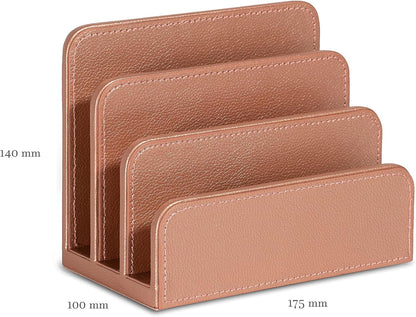 OSCO Black Faux Leather Letter Holder | Mail Sorter | Post Rack | Envelope Organiser | Document Stand | Desk File Storage | Display Slots | H14 x W17.5 D10 cm |
