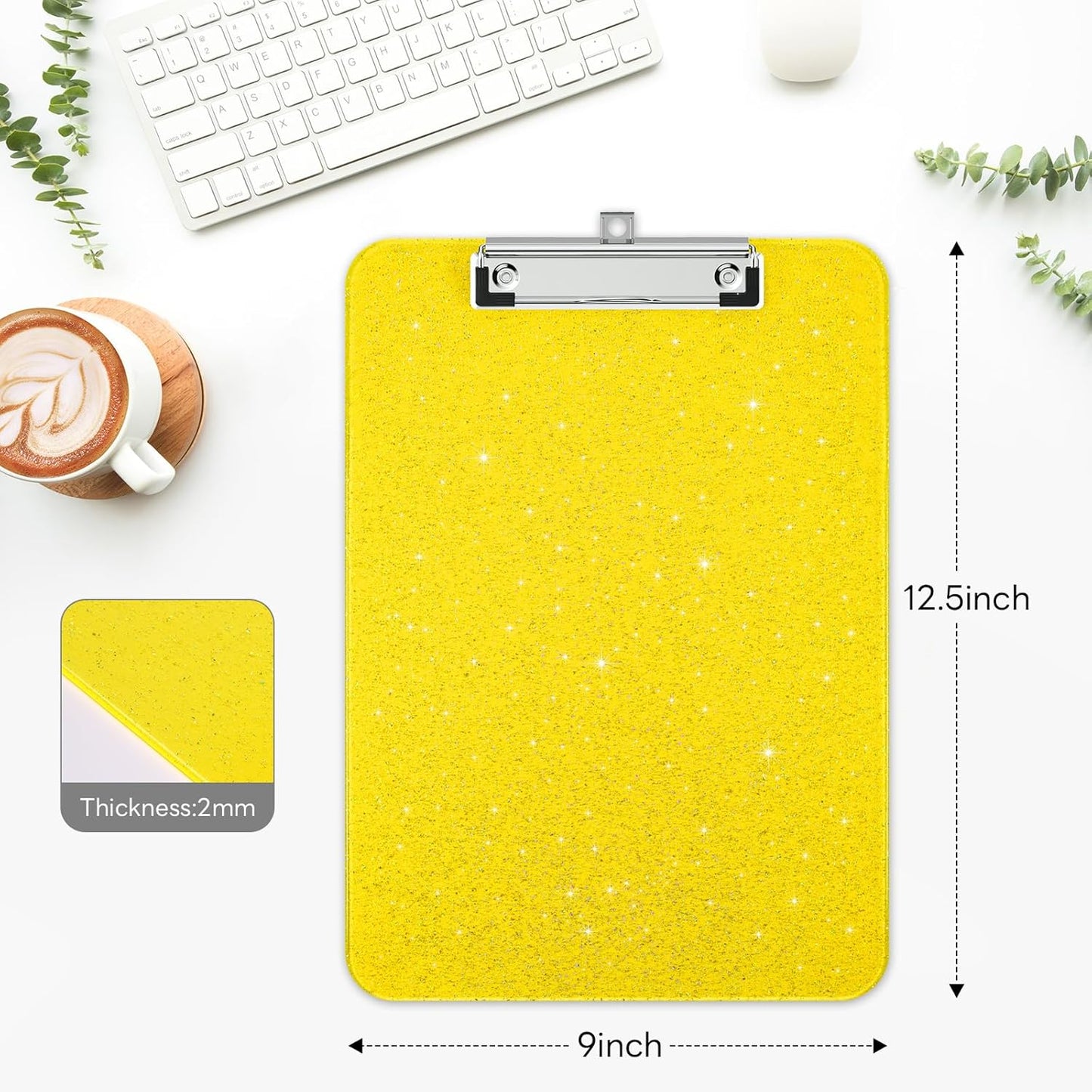 A4 Plastic Glitter Clipboard, Sparkly Pink 12.5 x 9 Letter Size for Classroom, Students, Teacher, Nurse, 8.5 x 11 Clip Board with Low Profile Clip, Office & School Supplies