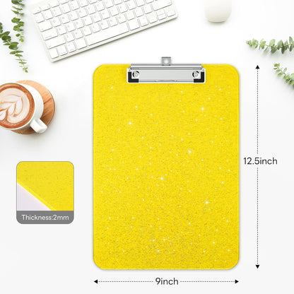 A4 Plastic Glitter Clipboard, Sparkly Pink 12.5 x 9 Letter Size for Classroom, Students, Teacher, Nurse, 8.5 x 11 Clip Board with Low Profile Clip, Office & School Supplies