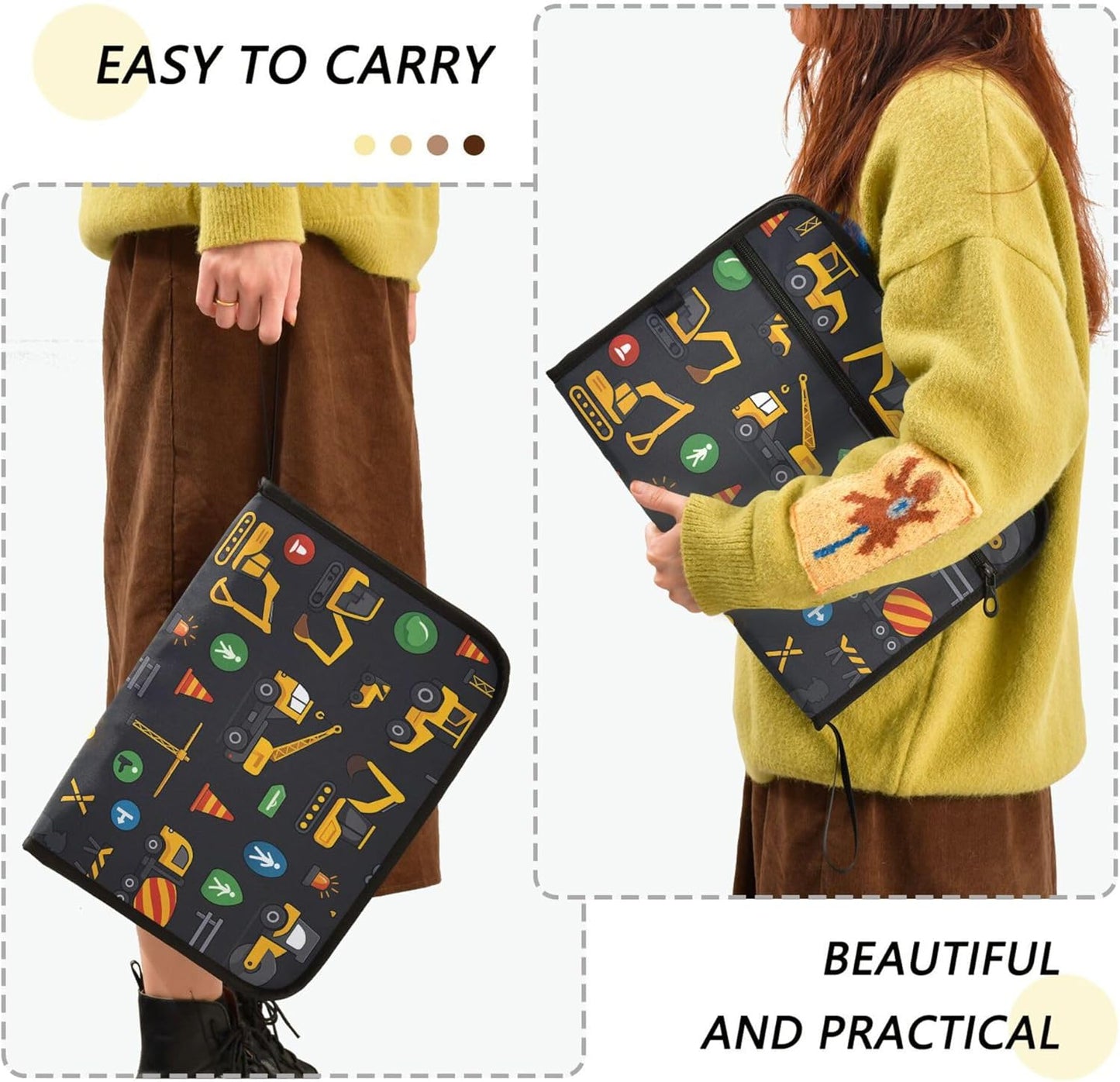 Mushroom Botanical Dragonflies Butterflies Expanding File Folder with Sticky Labels, 13 Pockets Accordion File Folder Document Organizer Expandable Zip File Folder with Zipper Closure