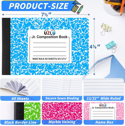 24 Pack 9.75 x 7.5 in Large Composition Notebooks Bulk 12 Color Wide Ruled Composition Books Marble Journal Notebook 60 Sheets per Book for Aldult Student College Office Back to School Supplies