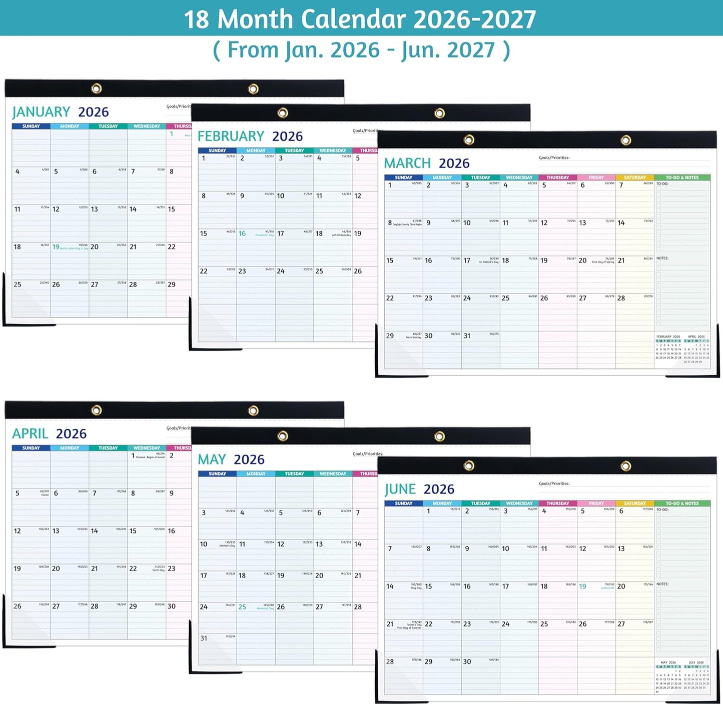 2026-2027 Desk Calendar – Run Now to MAR. 2027, 18 Monthly Desk Calendar 2026-2027 Large, 17'' x 12'', Best Desk/Wall Calendar 2026 with To-do Lists, Desk Pad, Ruled Blocks, Corner Protectors